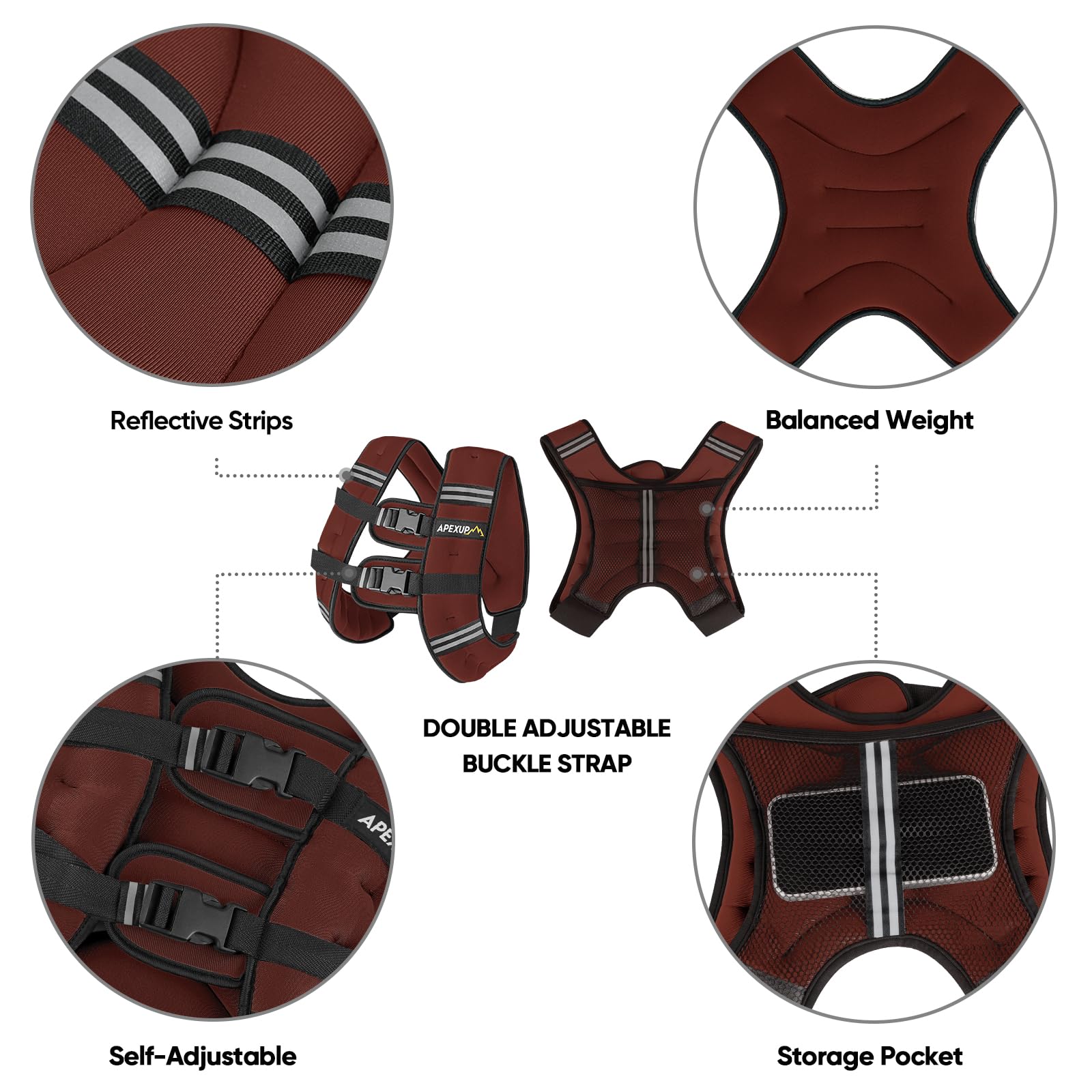 APEXUP 15lbs Weighted Vest Men Women, Weight Vest for Women Workout Equipment for Strength Training Running (Claret)