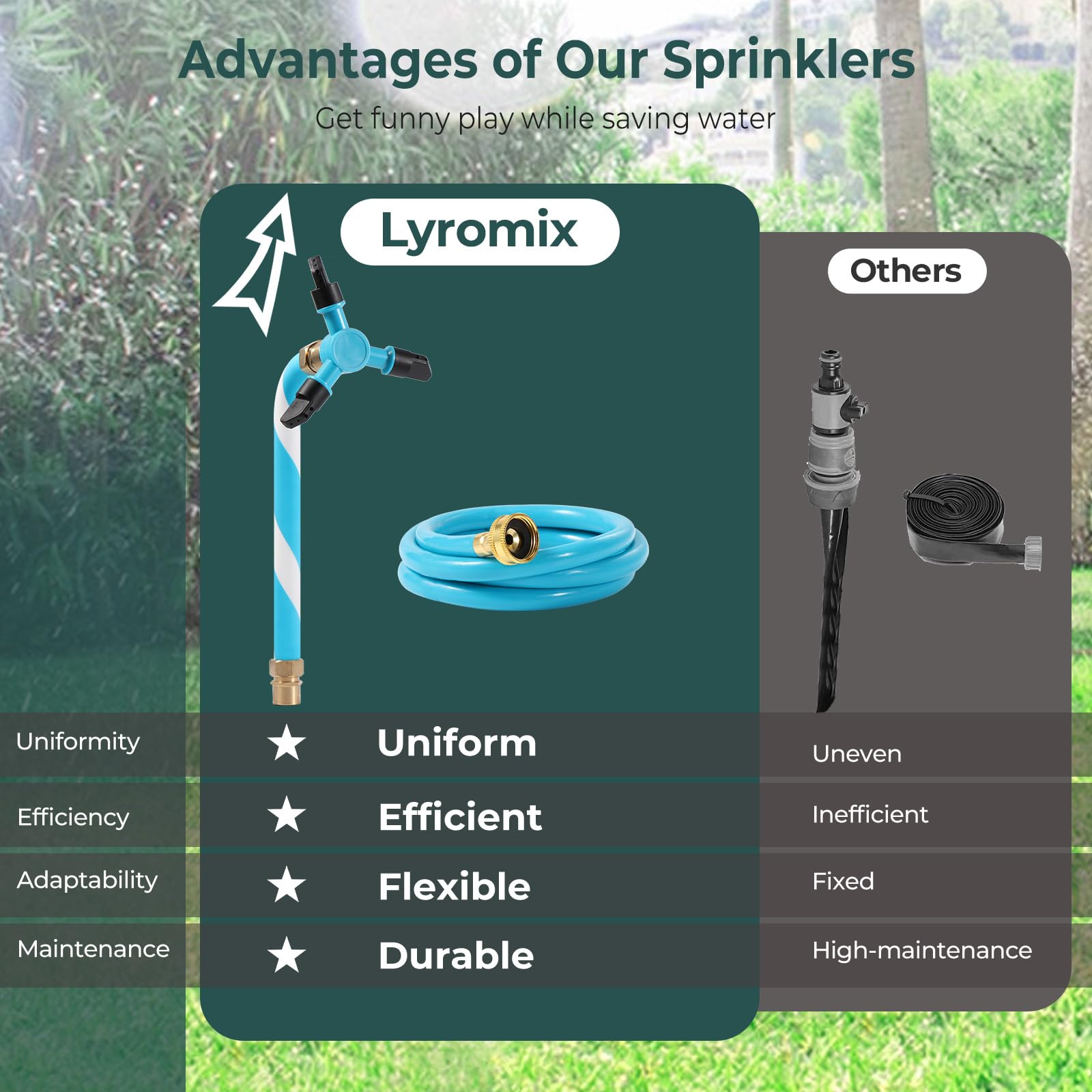 Lyromix Trampoline Accessories Kit, Trampoline Sprinkler, 50FT Solar Lights and Stakes, Non-Damaging to Net, Features 8 Light Mo