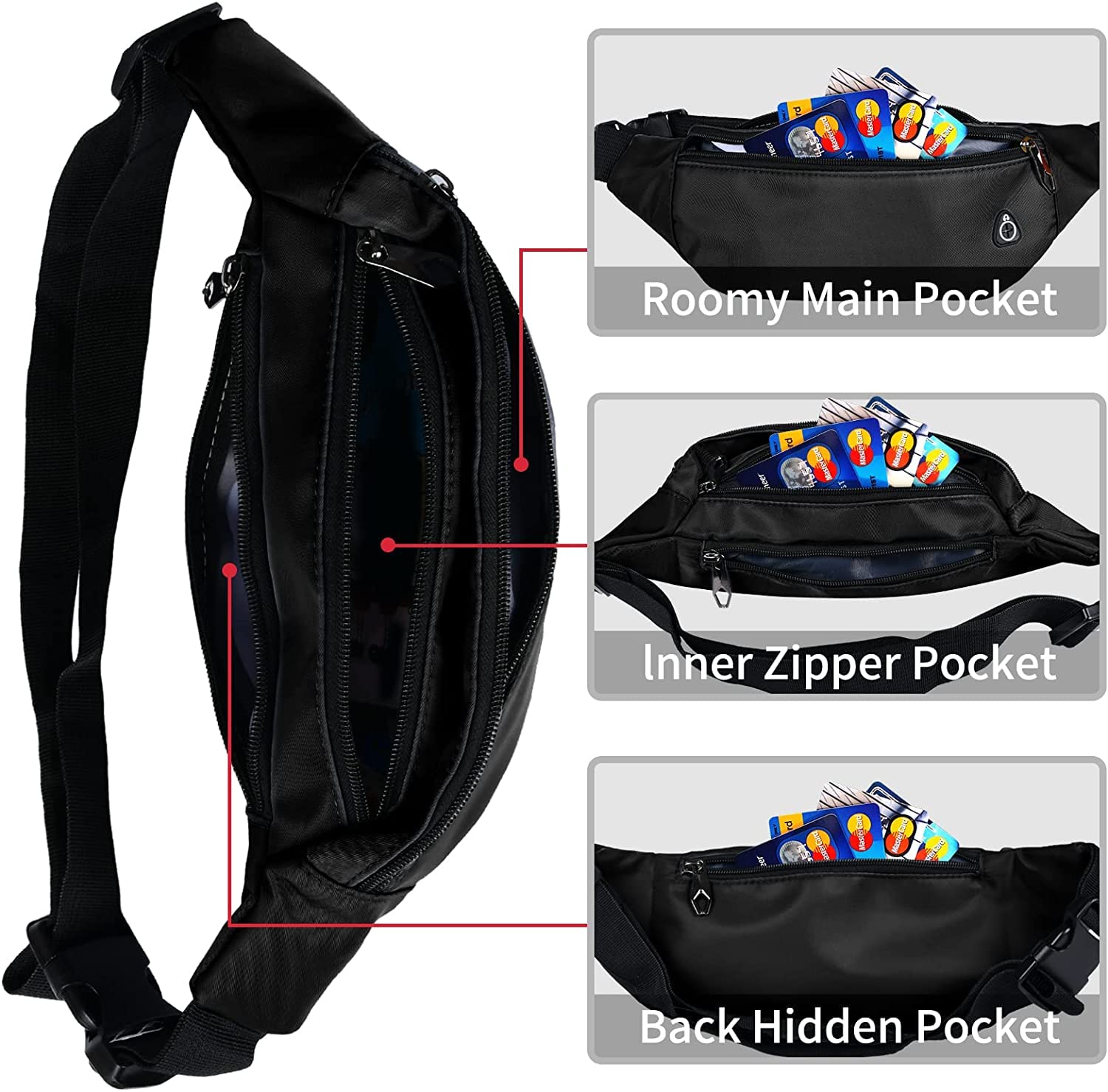 Fanny Packs For Men And Women, Waterproof Sports Waist Pack Bag For Travel Hiking Running Hands-Free
