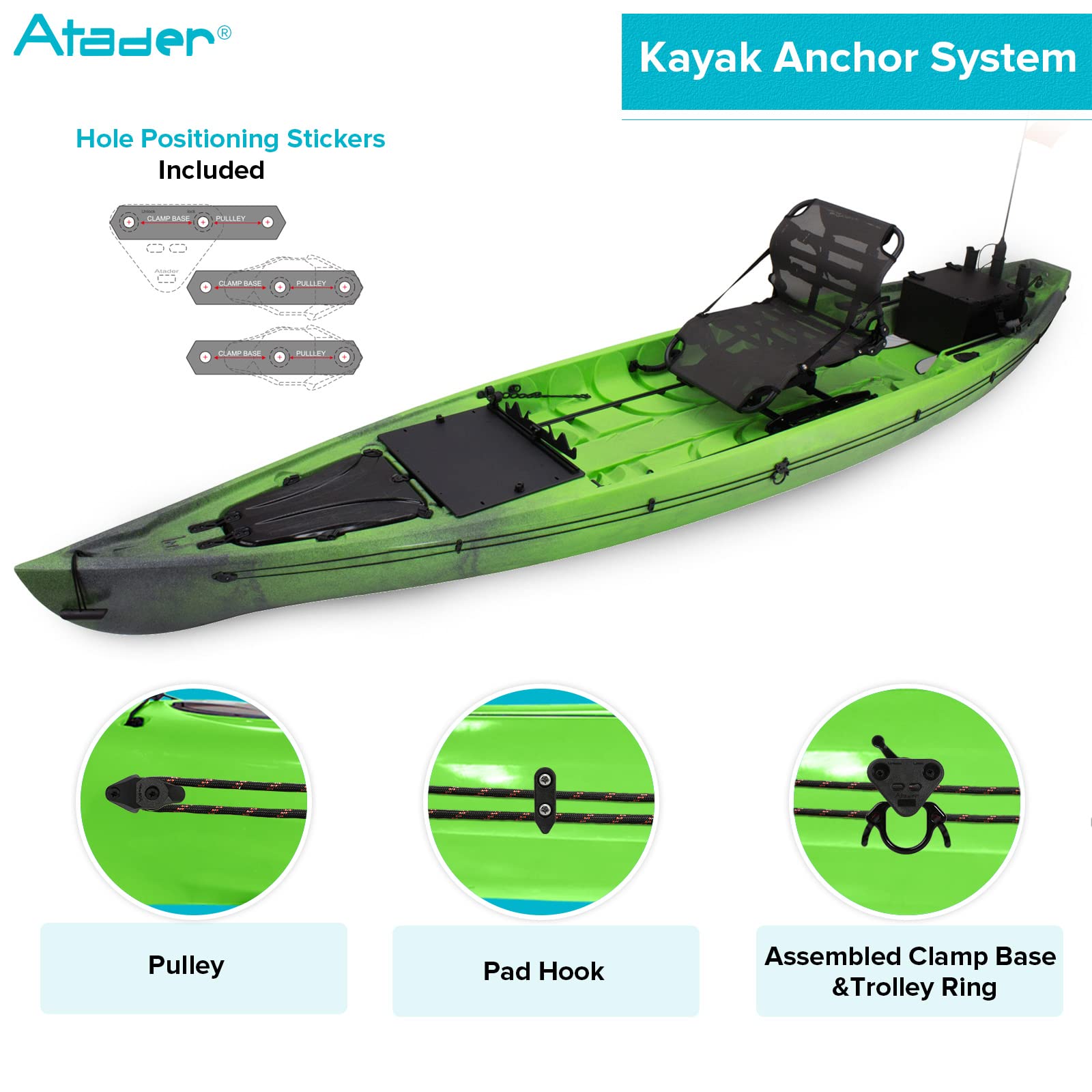 Atader Kayak Anchor Trolley Kit, Heavy Duty Anchor Trolley System For Kayak Canoe