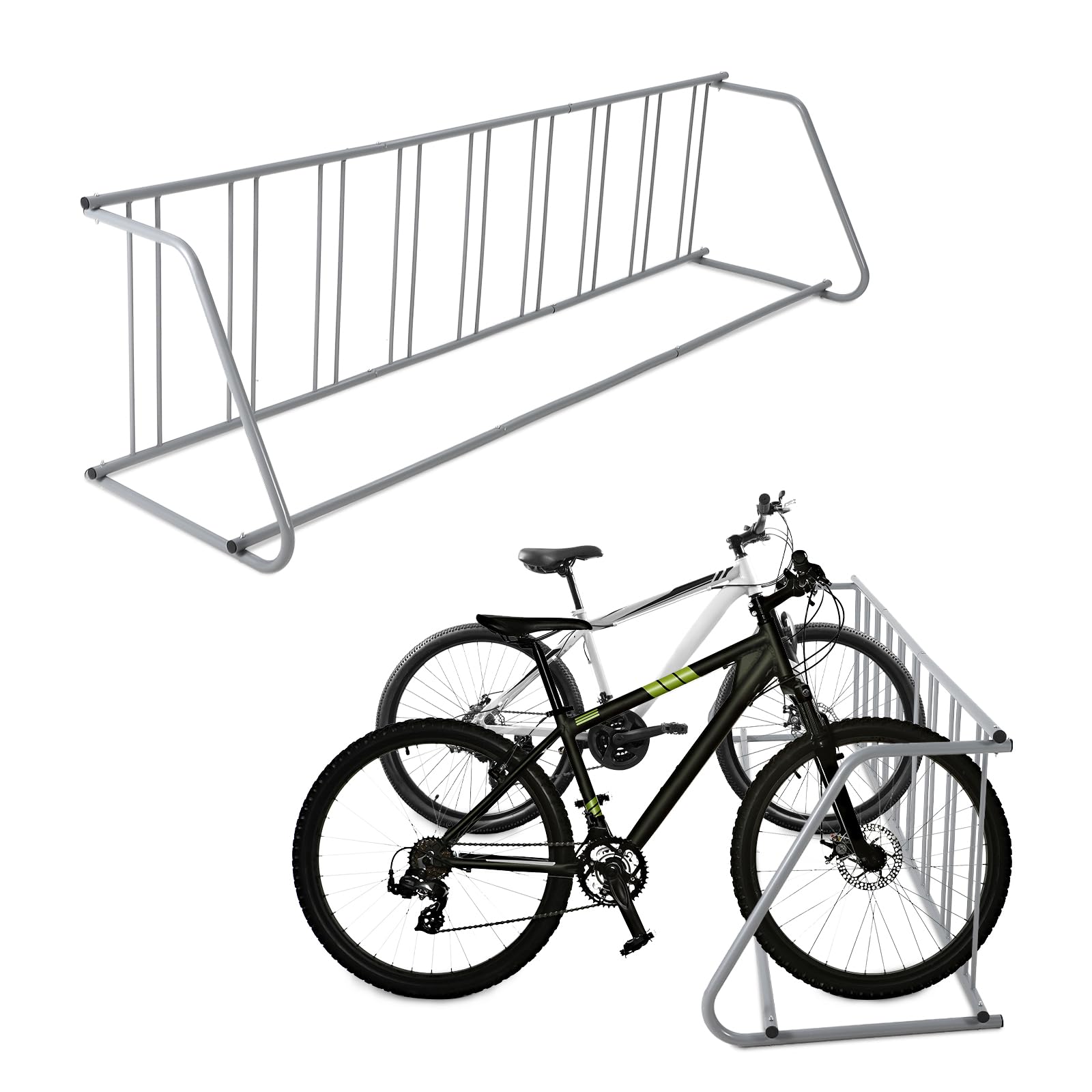 Single Side 9 Bike Floor Rack 110 Inch Length Freestanding Bicycle Parking Stand In Ground Grid Design for Garages Streets Yards