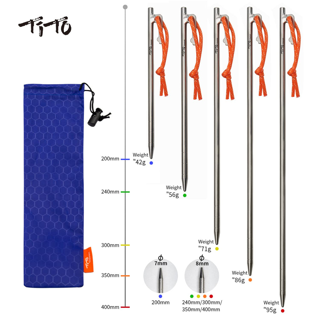 Tito Titanium Tent Pegs Stakes Lightweight Snowfield Grassland Heavy Duty Tent Nails For Outdoor Camping Hiking And Plant Suppor