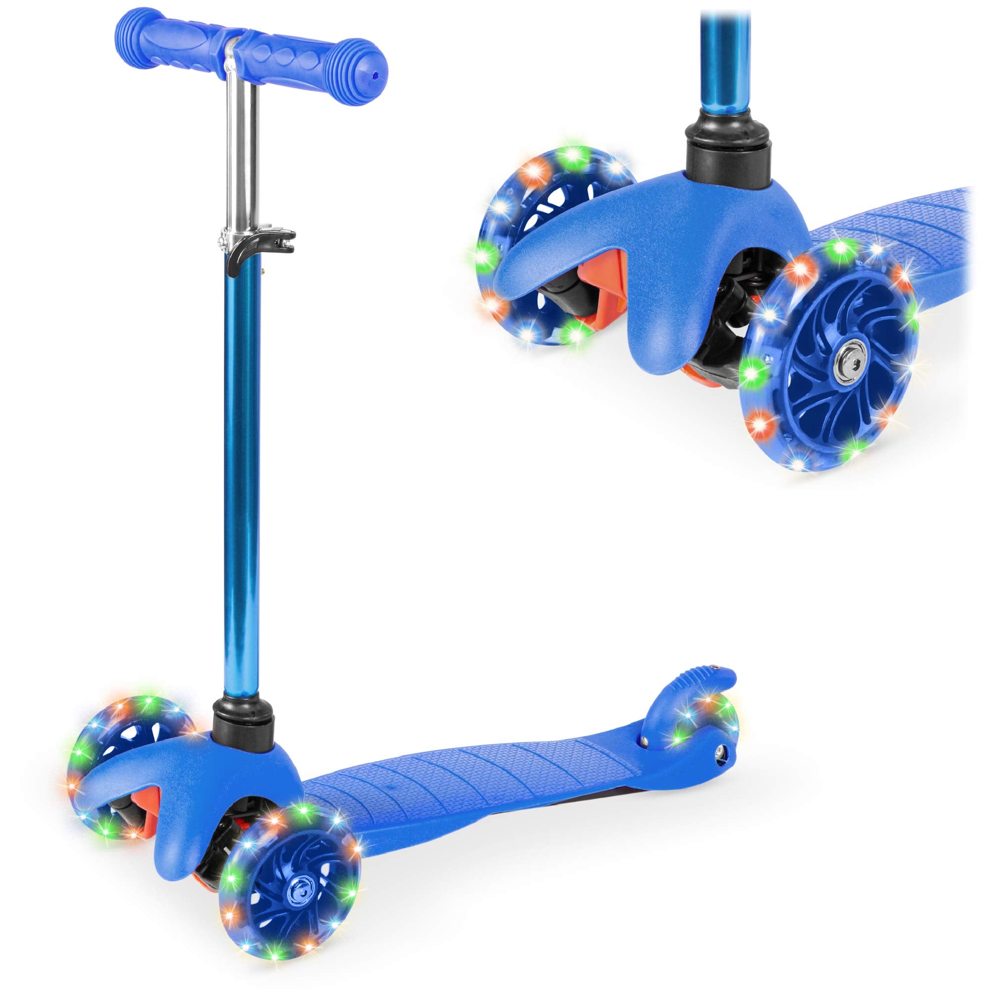 Best Choice Products Kids Mini Kick Scooter Toy w/ Light-Up Wheels, Height Adjustable T-Bar, Foot Break - Blue