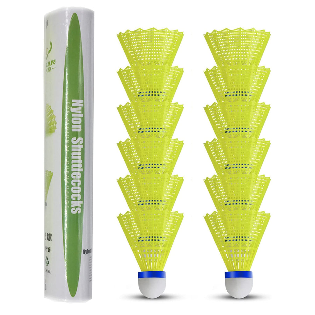 Zhenan 12-Pack Advanced Nylon Feather Shuttlecocks,77 Grains-High Speed Badminton Balls (Yellow,Nylon) With Great Stability And 