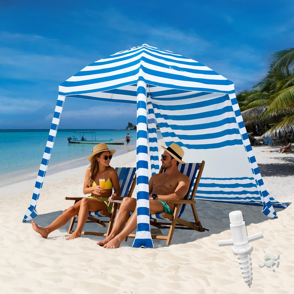 Grandekor Upgraded 6'  6' Pop Up Beach Canopy Tent For Family & Kids Upf 50+ Sun Shelter For Pool Camping With Sand Anchor Sidew