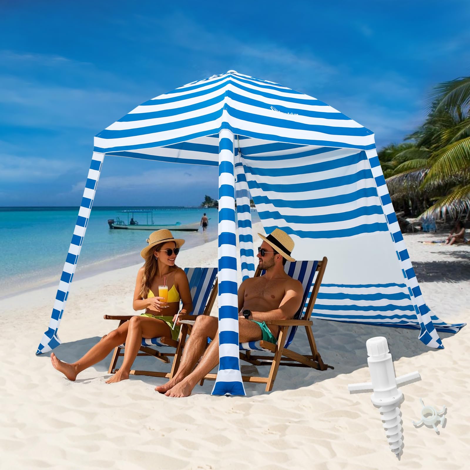 Grandekor Upgraded 6'  6' Pop Up Beach Canopy Tent For Family & Kids Upf 50+ Sun Shelter For Pool Camping With Sand Anchor Sidew