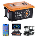 VEVOR 48V (51.2V) 52AH Lithium Golf Cart Battery, with 15A Charger, Lifepo4 Battery Kit, Built-in 100A BMS, with Bluetooth Mobil