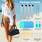Rhino Valley Beach Tent, 10 X 10 Ft Beach Shade Upf50+ Protection, Beachcanopy With 8 Sandbags 4 Stability Poles, Outdoor Beacht