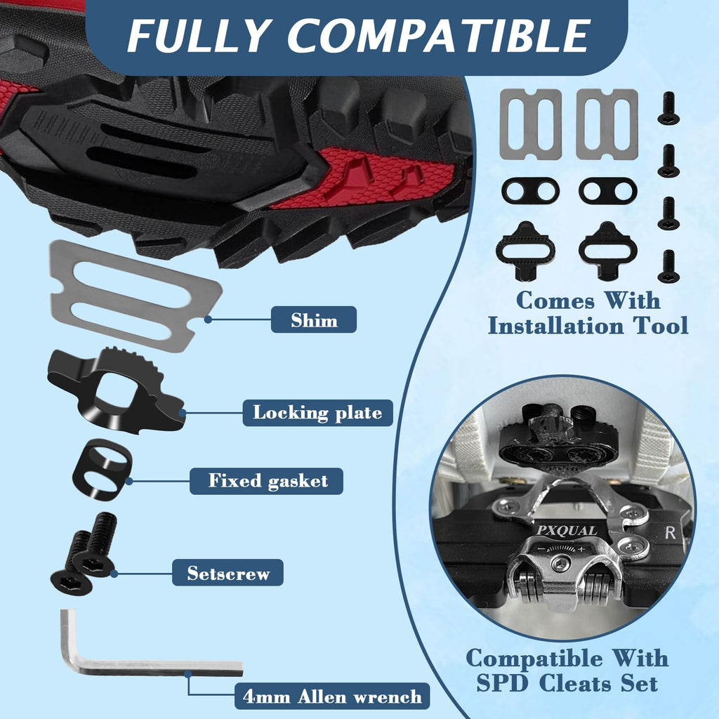 Pxqual SPD Bike Pedals - SPD Clipless & Flat Platform Combo Pedals for MTB & Road Bikes,9/16 Aluminum Alloy Sealed Bearing, Easy