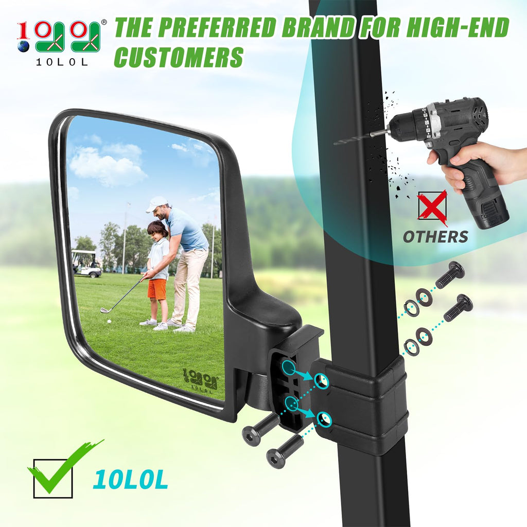 10L0L Golf Cart Mirror No Drilling Side Mirrors Universal For Club Car, Ezgo,Yamaha, Folding Side Rear View Mirrors Adjustable 1