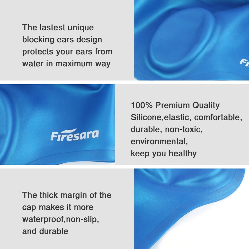 Swim Cap, Firesara Original Updated Swimming Cap 3D Ergonomic Design Comfortable Durable Ear Protection For Women Kids Adults Me