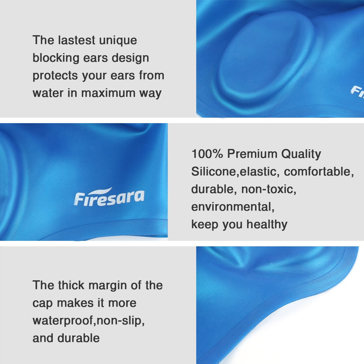 Swim Cap, Firesara Original Updated Swimming Cap 3D Ergonomic Design Comfortable Durable Ear Protection For Women Kids Adults Me
