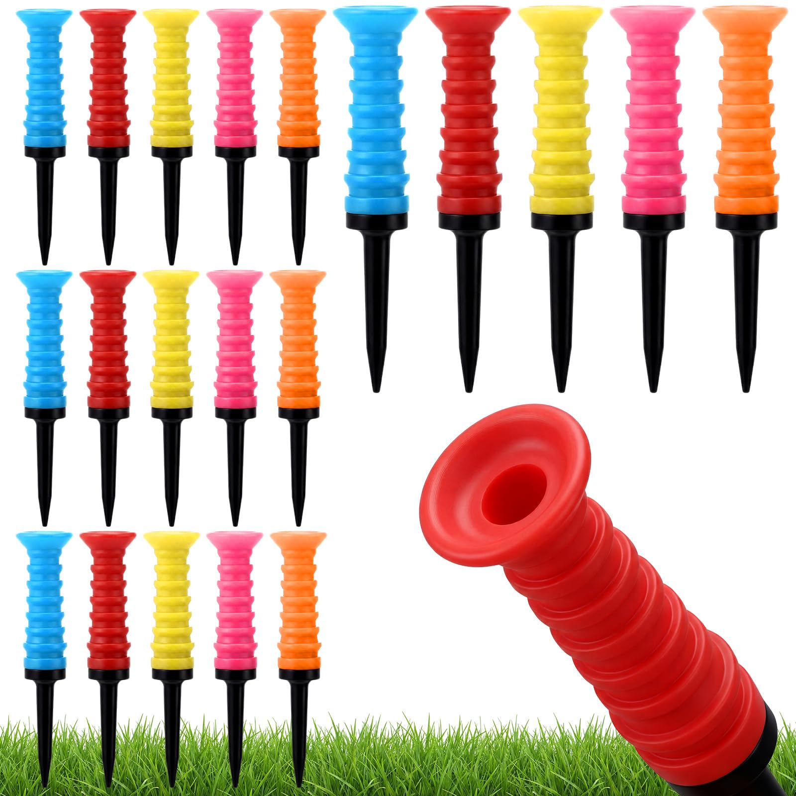 Outus 20 Pack Plastic Golf Tees with Soft Rubber Top, 3 1/4 Inch Golf Tees Reduce Friction & Side Spin, Stable Ball Support for 