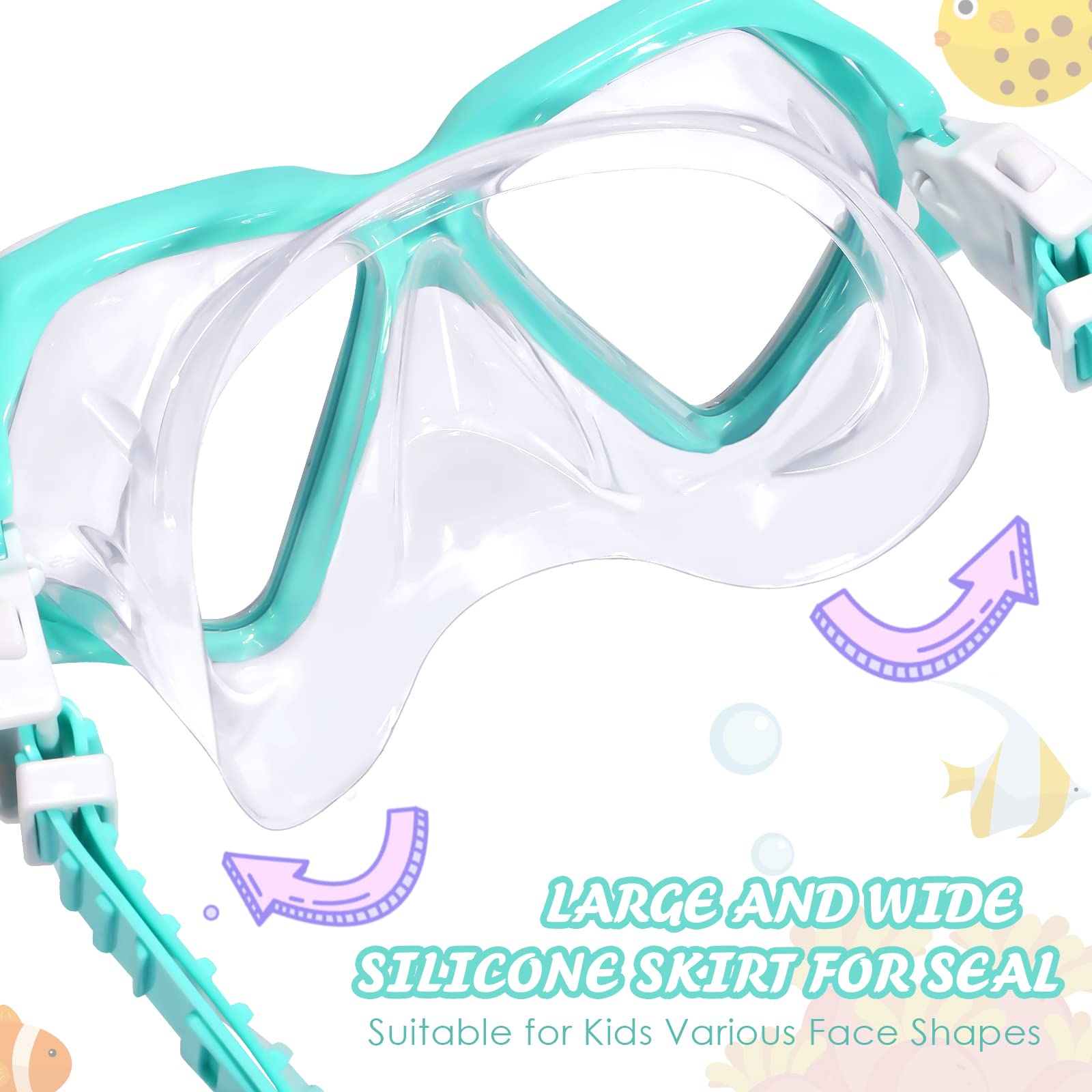 Seago Kids Swim Goggles With Nose Cover Snorkel Mask Scuba Diving Swim Mask Anti-Fog Tempered Glass, Panoramic Clear View Silico