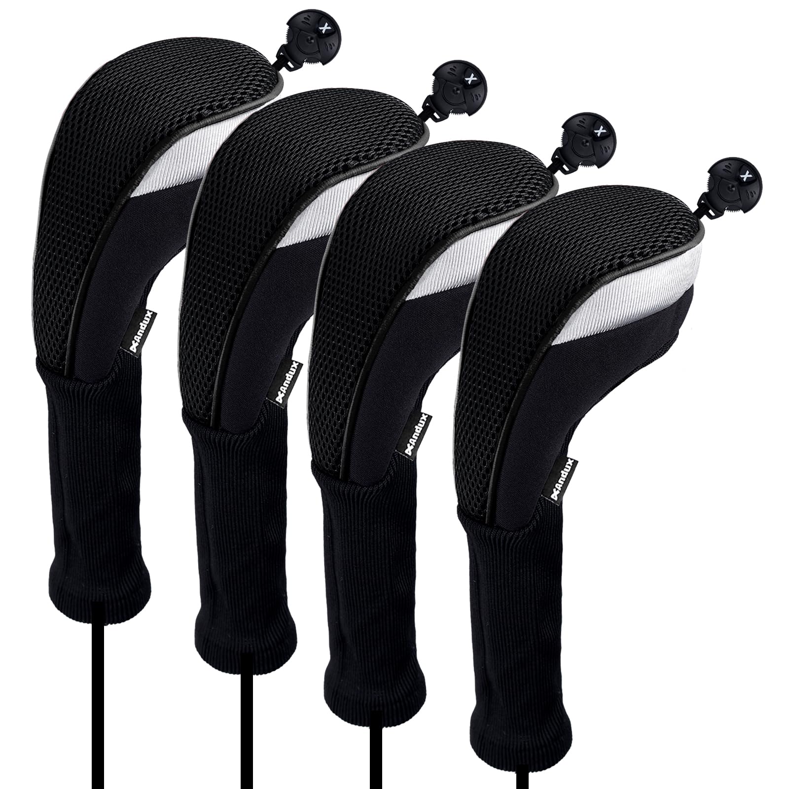 Andux 4Pcs/Pack Long Neck Golf Hybrid Club Head Covers Dial No. Tag Ctmt-02 Black