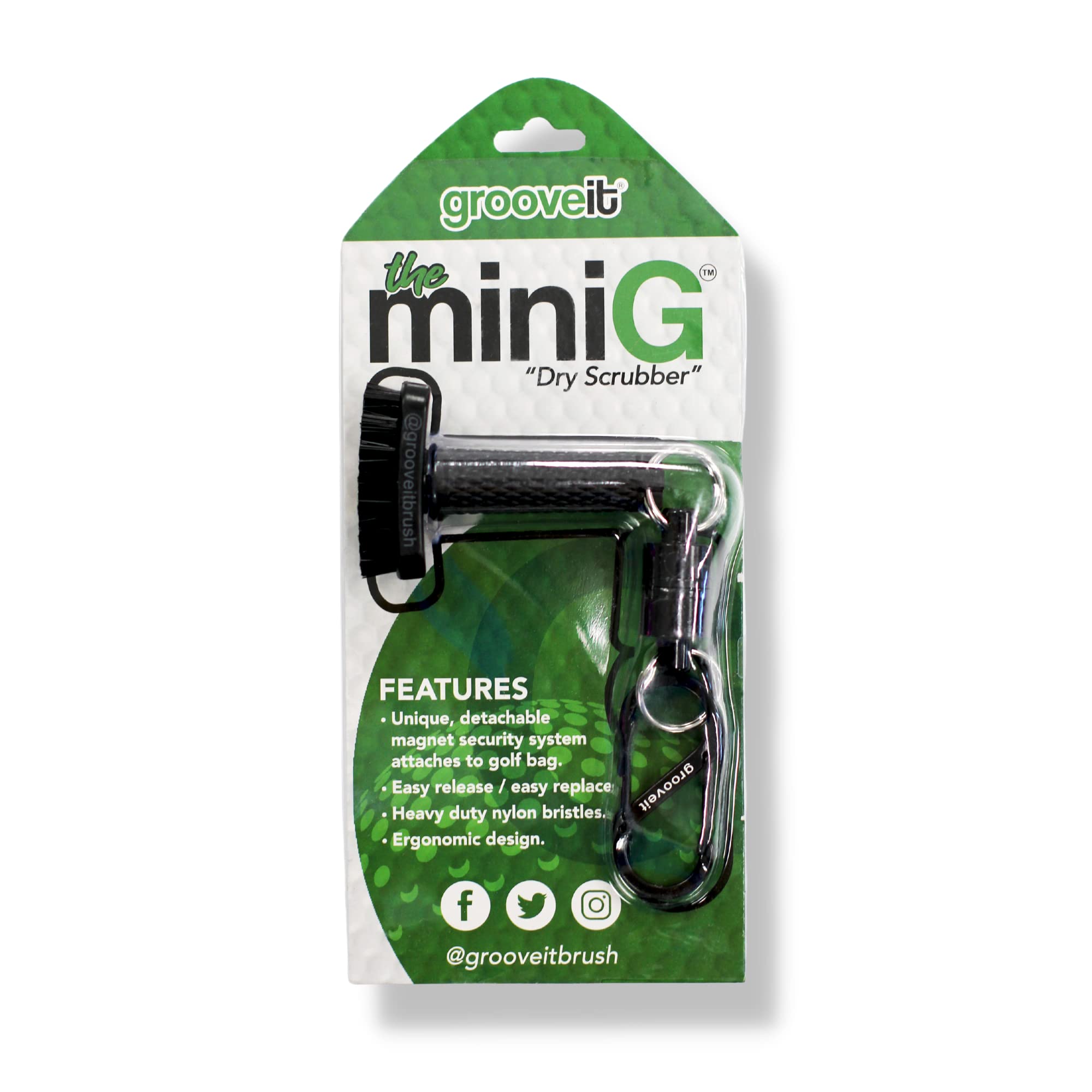 Grooveit Mini G The Dry Scrubber Golf Club Cleaning Brush, 3 Year Warranty, Magnetic Attachment