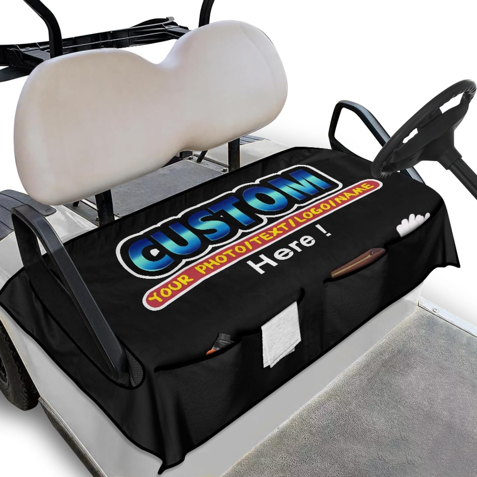 Knextrepoy Customized Print Golf Cart Seat Covers with Pockets Soft Golf Cart Seat Blanket Comfortable Golf Cart Seat Towel Fit 