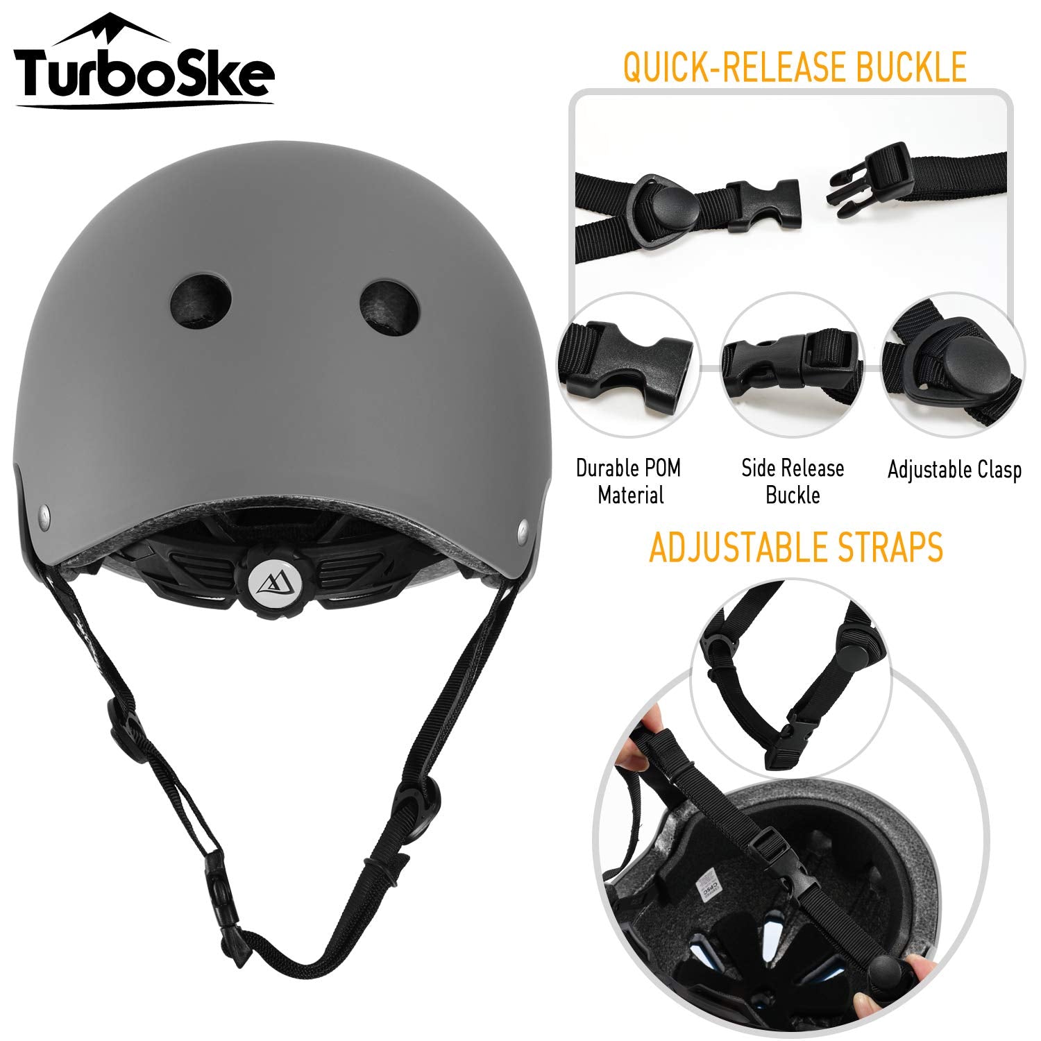 Turboske Skateboard Helmet, Bmx Helmet, Multi-Sport Helmet, Bike Helmet For Kids, Youth, Men, Women (Gray, L/Xl (22.8''-24''))