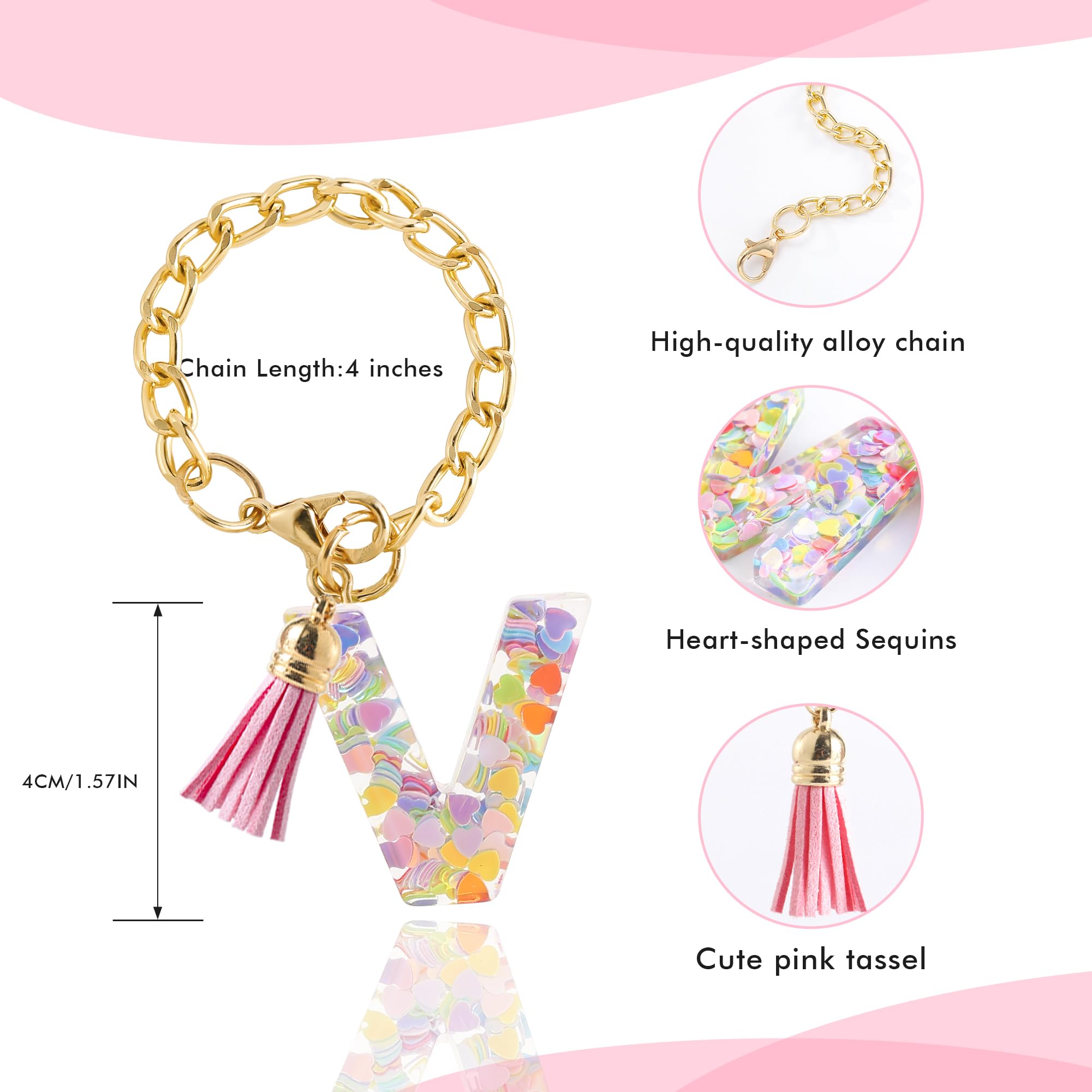 Letter Charm Accessories for Stanley Cup 1 PCS Cute Initial Keychain Handle Charm for Stanley Tumbler for Women Pink Letter V