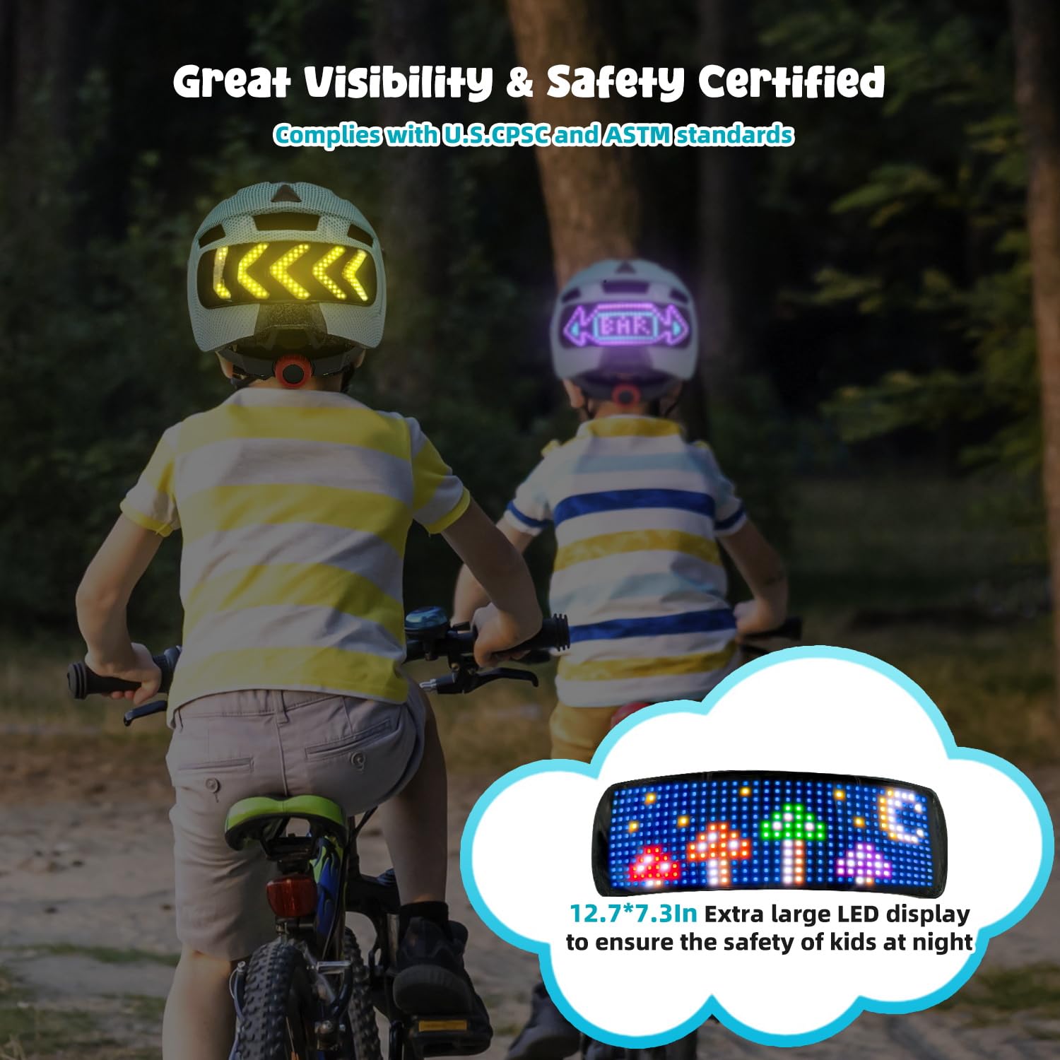 Kids Bike Helmet With Led Display, Size Adjustable Smart Bicycle Helmet With Remote Control, 63 Patterns, 11 Air Vents, For Skat