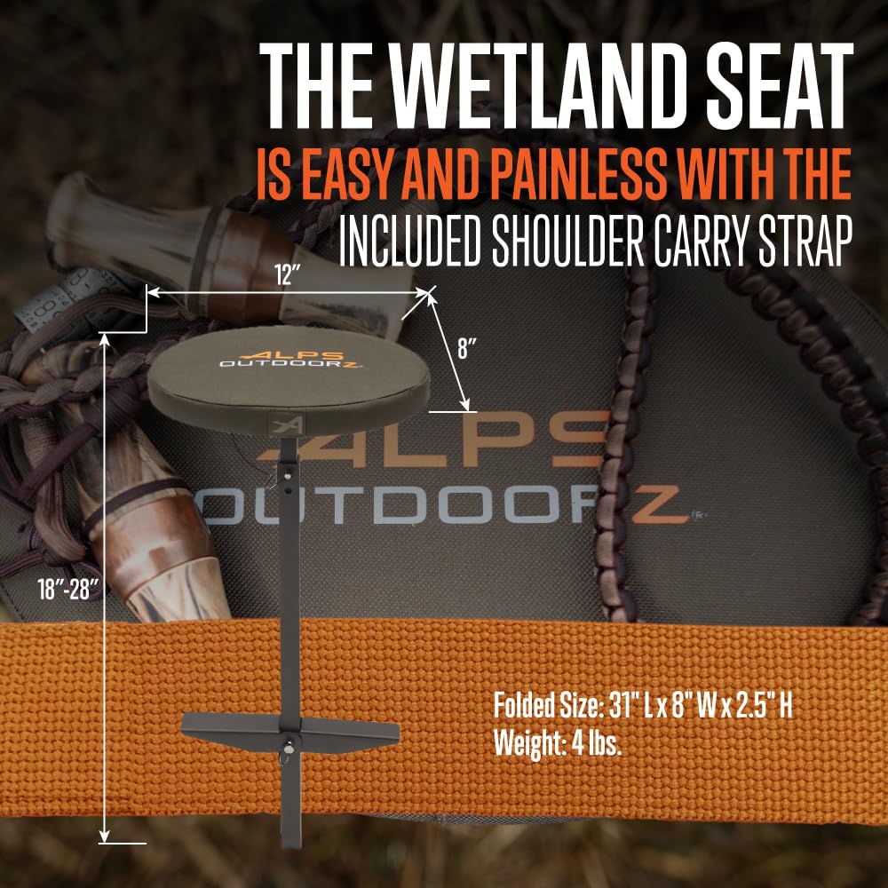 Alps Outdoorz Wetland Seat - Adjustable Height Hunting Chair With Padded Seat, Durable Aluminum Leg, Side Feet For Stability, Ca