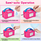 Agptek Electric Air Balloon Pump, 110V 600W Rose Red Portable Dual Nozzle Inflator/Blower For Party Decoration