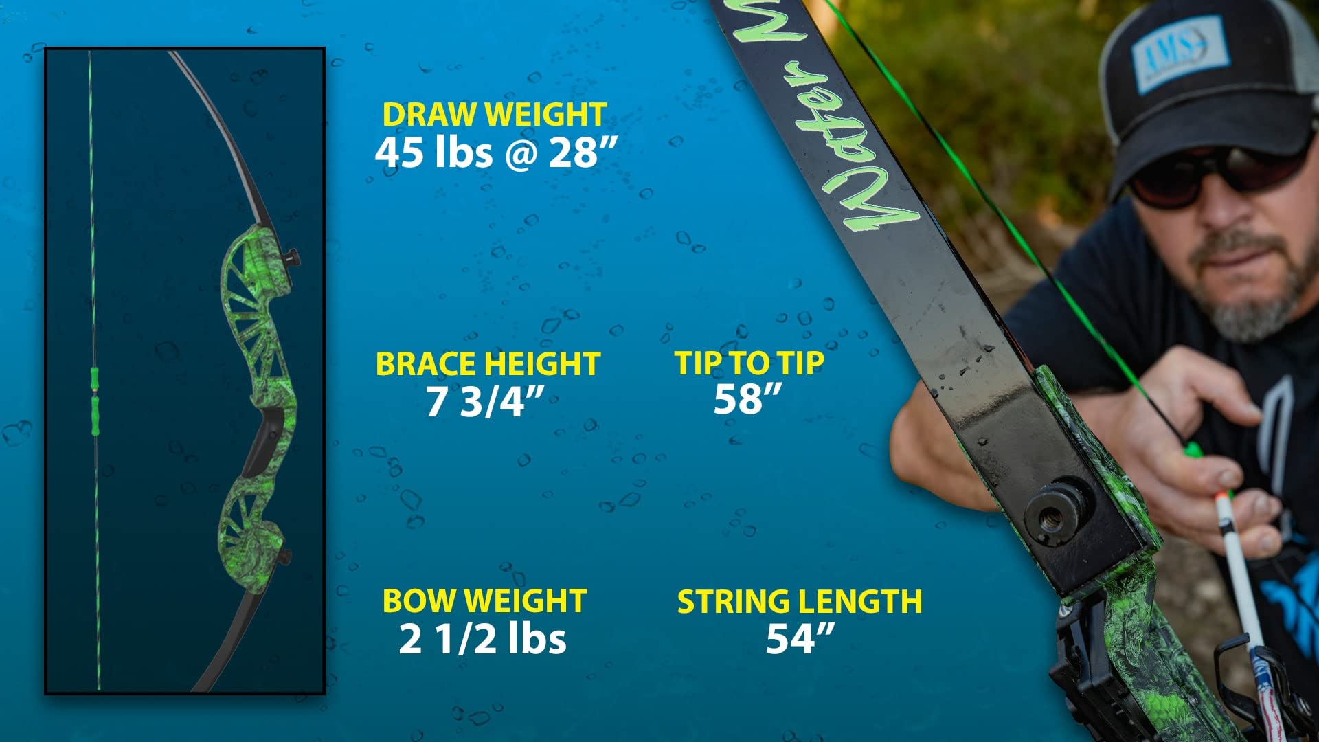 Ams Bowfishing Water Moc Recurve Bowfishing Kit - Right Hand - 45# Draw Weight