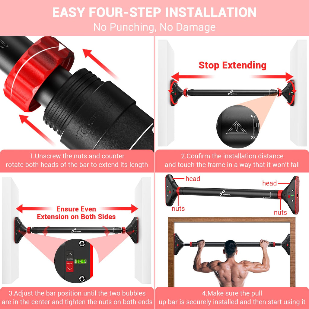 Pull Up Bar For Doorway: Sportneer Strength Training Pull-Up Bars Without Screw - Adjustable Width Locking Mechanism Chin Up Bar