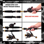 Rigged And Ready Predator P-S-B Unique Predator-Spin-Baitcast Travel Fishing Rod With Case+Micro Trigger +2 Tips,Rod Lengths 2.2