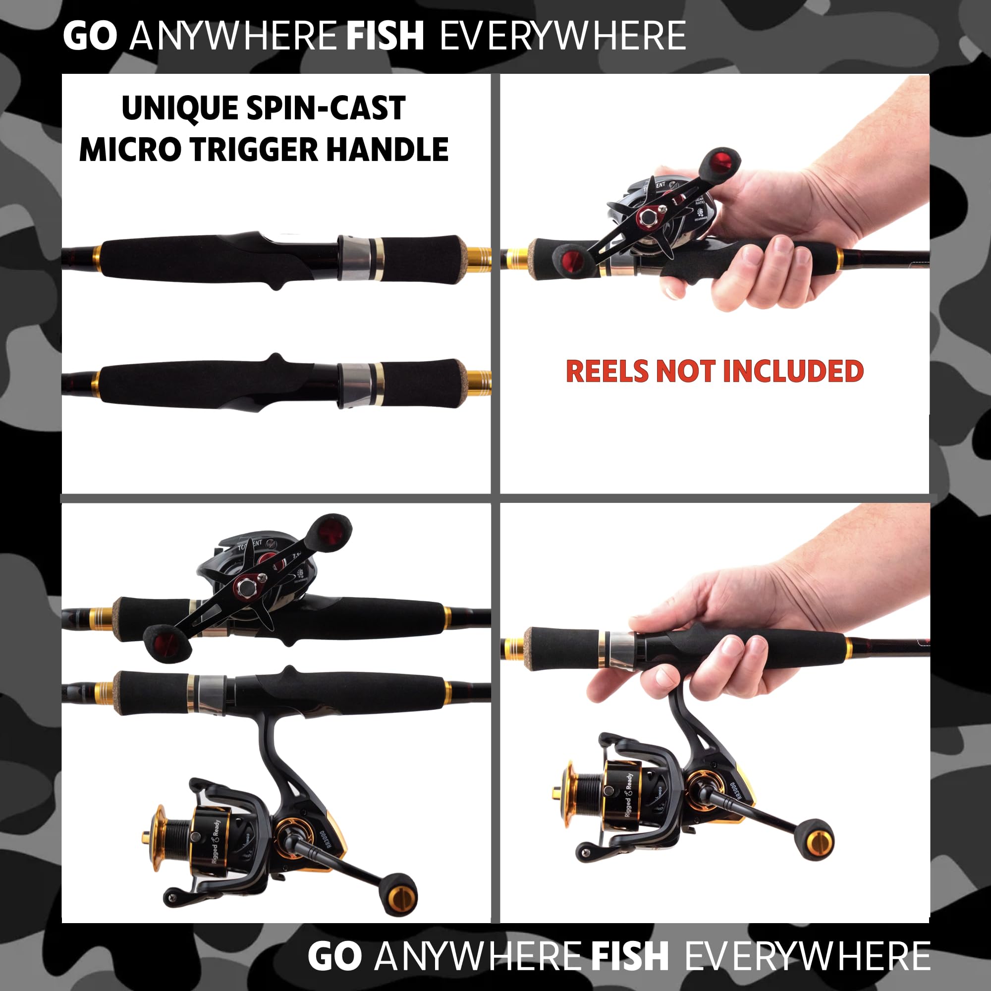 Rigged And Ready Predator P-S-B Unique Predator-Spin-Baitcast Travel Fishing Rod With Case+Micro Trigger +2 Tips,Rod Lengths 2.2