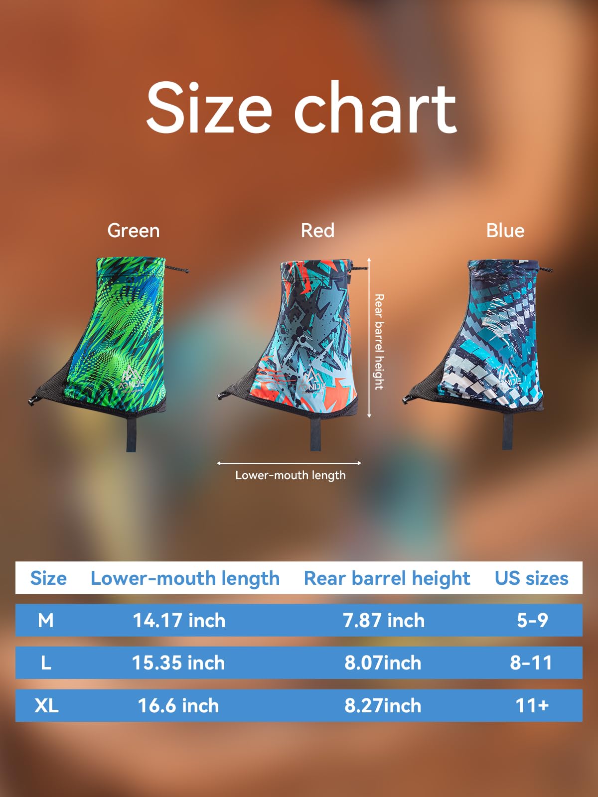 Orrinsports Trail Gaiters Low Shoes Gators For Hiking Boots Breathable Boots Gators For Running (Blue, M)