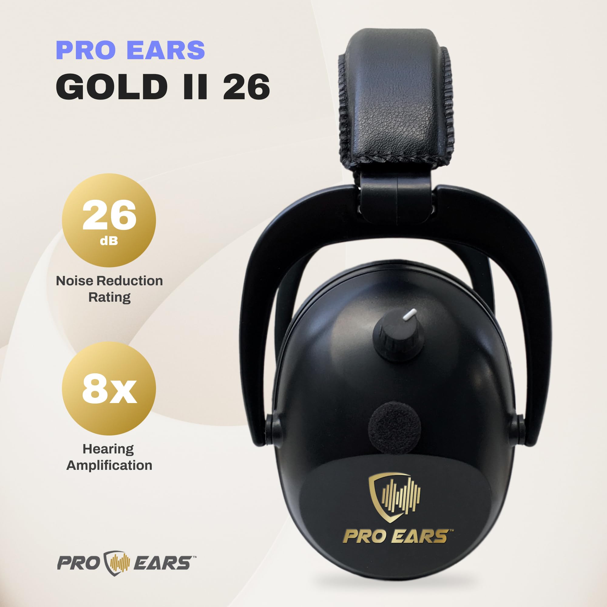 Pro Ears Gold Ii 26 Ear Muffs, Nrr 26, Military Grade Electronic Hearing Protection With Dlsc Compression, Gel Ear Seals & Auto