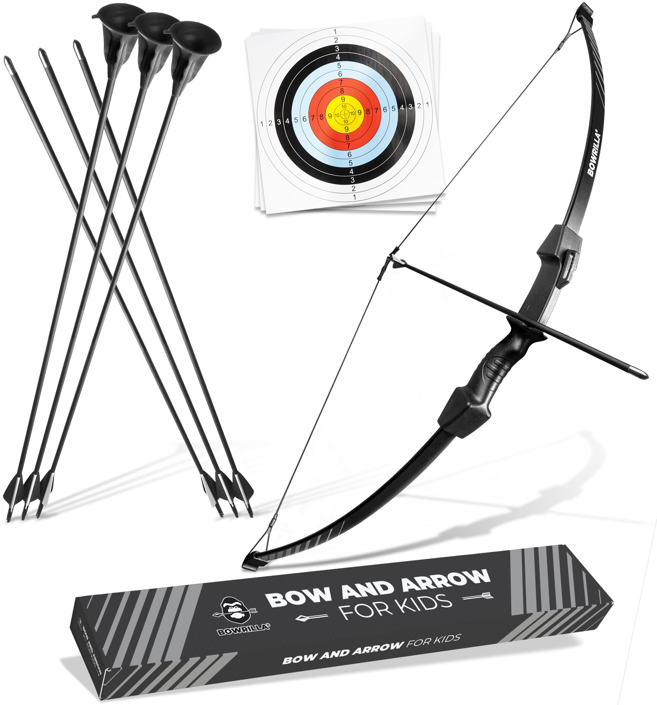 BOWRILLA Bow and Arrow for Kids | Beginners Archery Set with 6 Arrows, Ideal for Kids & Teens 8 to 15 Years | 3-Piece Take-Down 