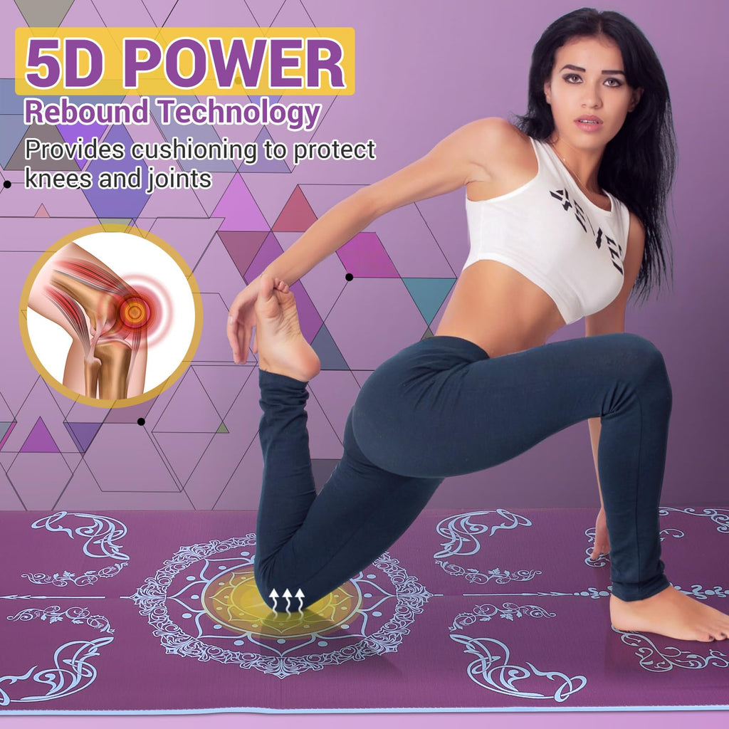 Avoalre Folding Yoga Mat - Eco-Friendly Pvc Travel Packable, Double Sided Non-Slip Printed With Bag For Home Workout Gym Exercis