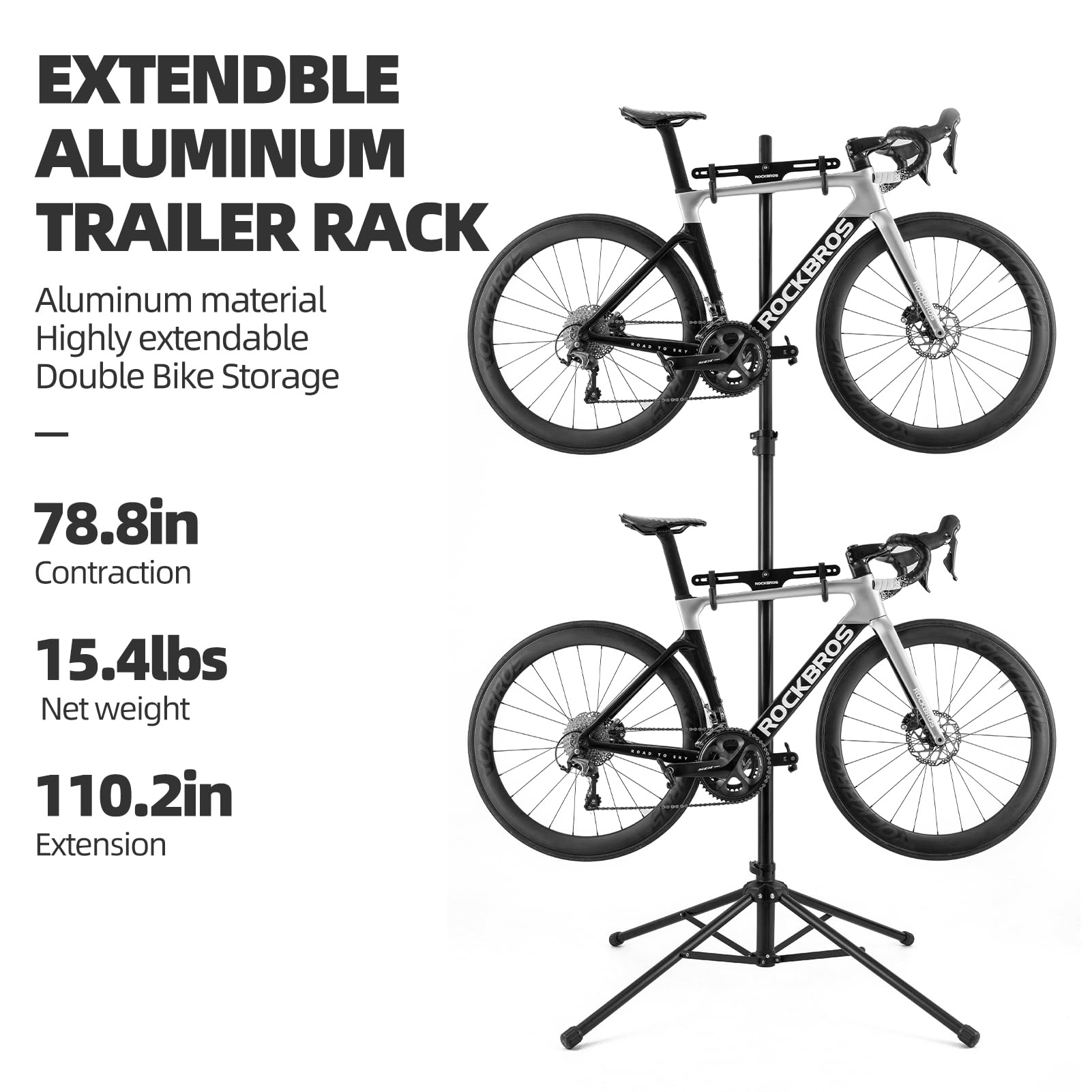 Rockbros 2 Bicycle Vertical Trailer Rack Indoor Bike Rack Gravity Wall Vertical Bike Stand Adjustable 68.11-110.2In For Road, Mt