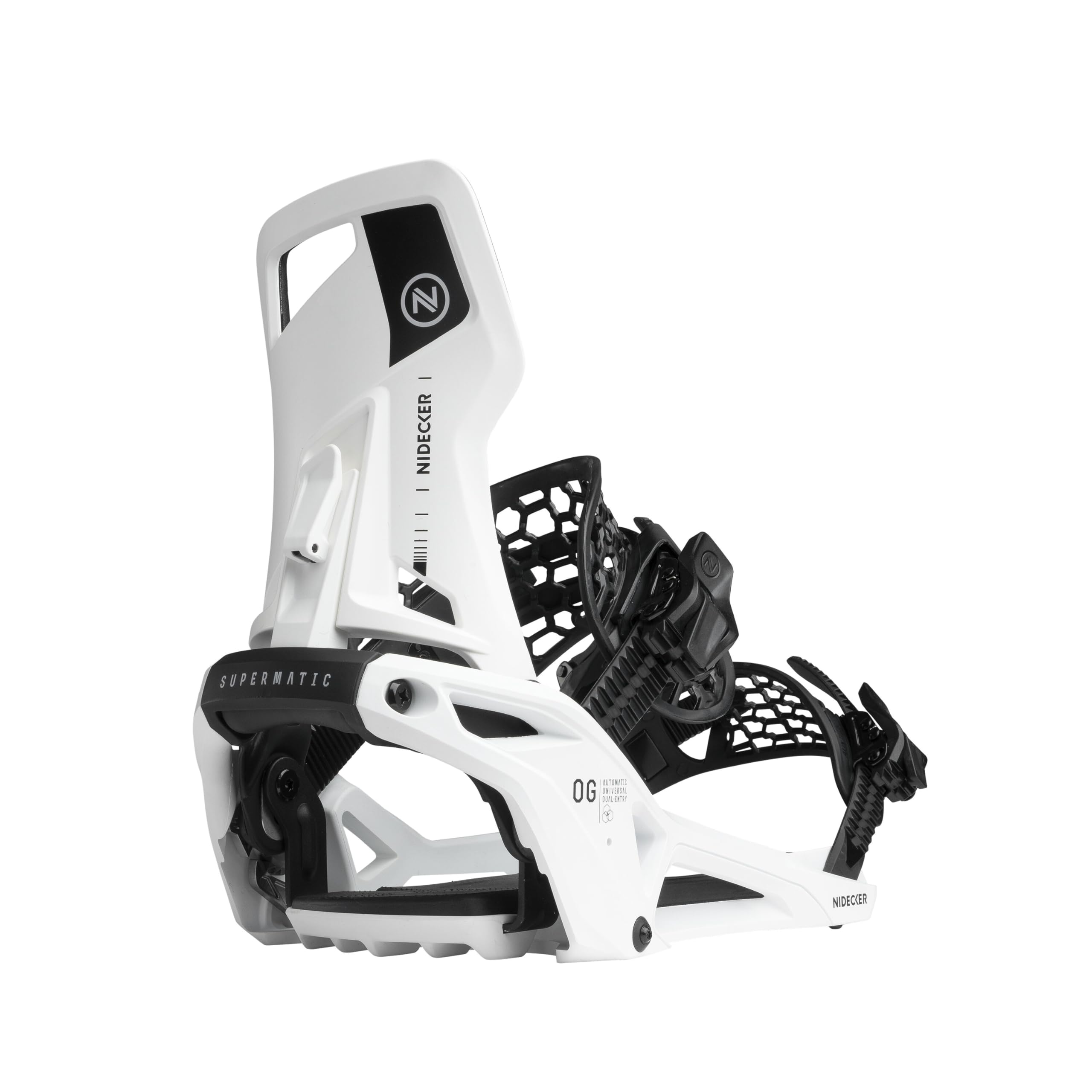 Nidecker OG Supermatic Snowboard Bindings - Auto Open System with Reclining Highback - Size S - White