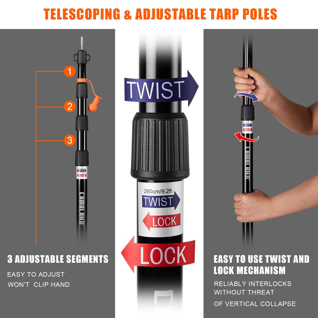 Tent Poles For Tarp, Camuland Telescoping Camping Gear Accessories Stakes For Hammock Rain Fly Sun Shade Adjustable Lightweight
