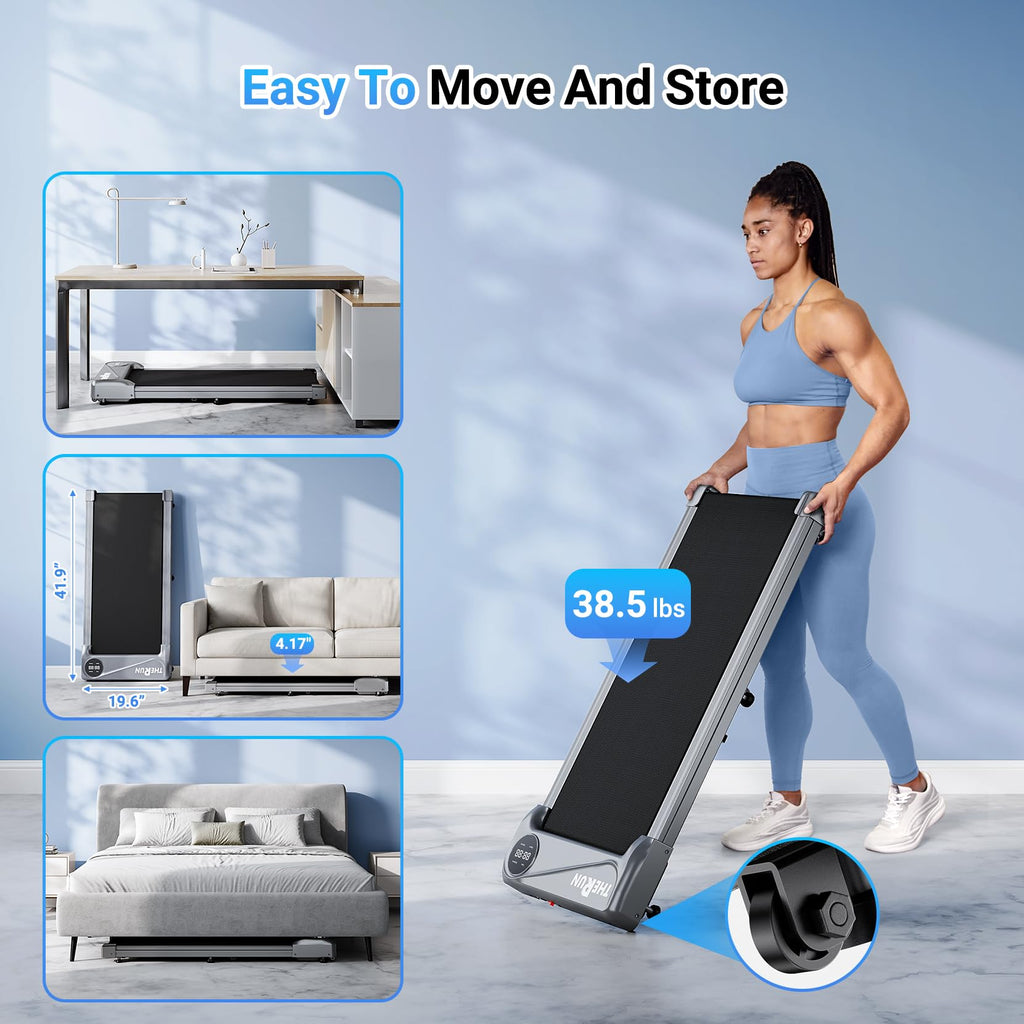 Therun Walking Pad Treadmill Under Desk, Portable Mini Treadmill For Home/Office With 2.5Hp And 265 Lbs Weight Capacity Remote C