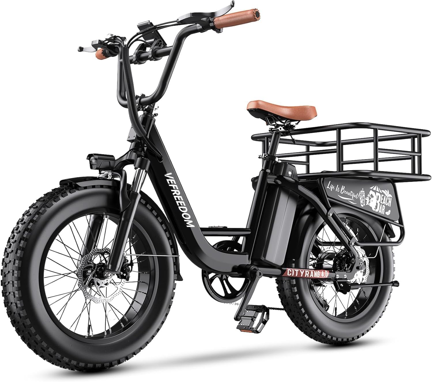 EUY Electric Bike for Adults for Black with Rear Basket
