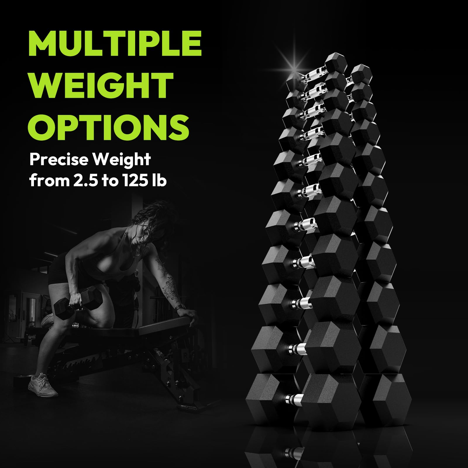 Hex Dumbbell Rubber Encased Dumbbell Strength Training Hex Dumbbell, Hand Weight For Workout & Exercise/Pair Of 22.5Lb
