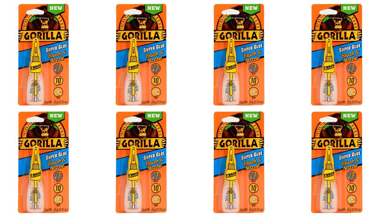 Gorilla Super Glue with Brush & Nozzle Applicator, 10 Gram, Clear, (Pack of 8)