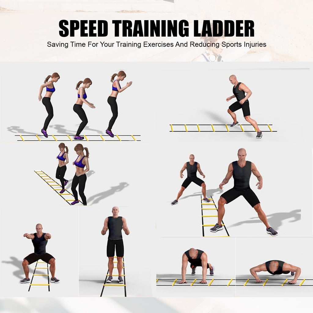 Agility Ladder,Speed Training Equipment Set,20Ft Rungs Speed Ladder,Soccer Cones,Jump Rope, Running Resistance Umbrella,Basketba