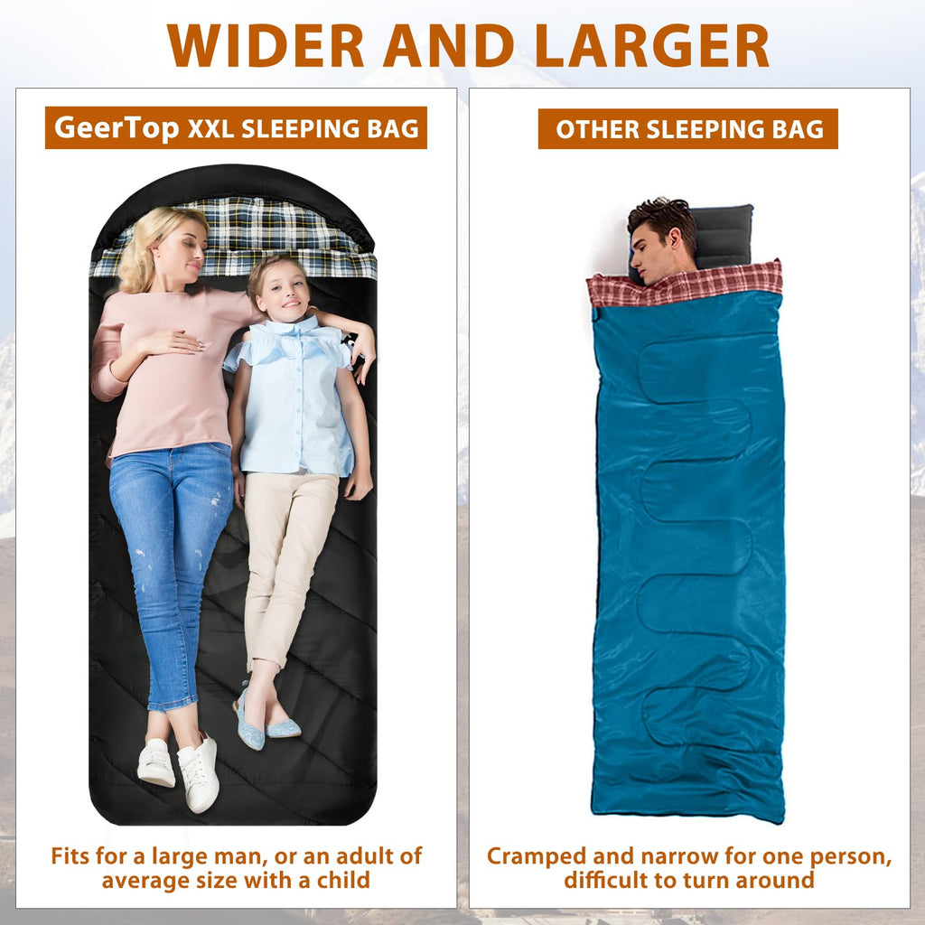 Geertop Flannel Sleeping Bag For Adults Xxl, Large Wide Camping Sleeping Bag 4 Season, 0 Degree Sleeping Bag For Winter Cold Wea