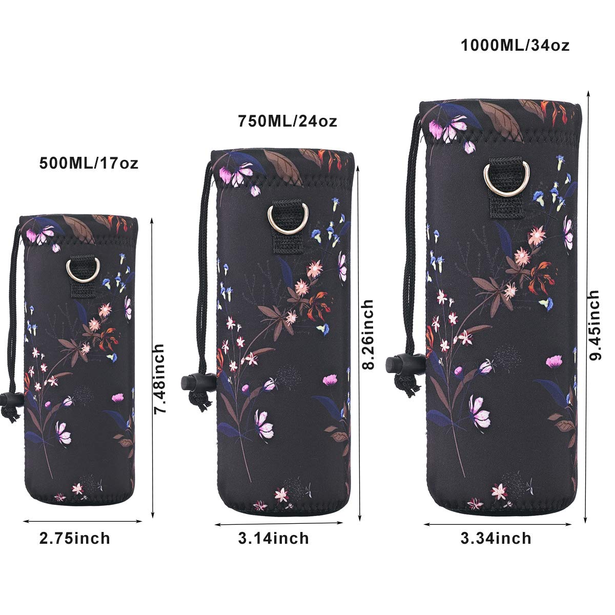 Aupet Water Bottle Bag Carrier,24Oz32Oz Insulated Neoprene Bottle Sling Holder Case Pouch Cover For 1000Ml750Ml Bottles With Sho