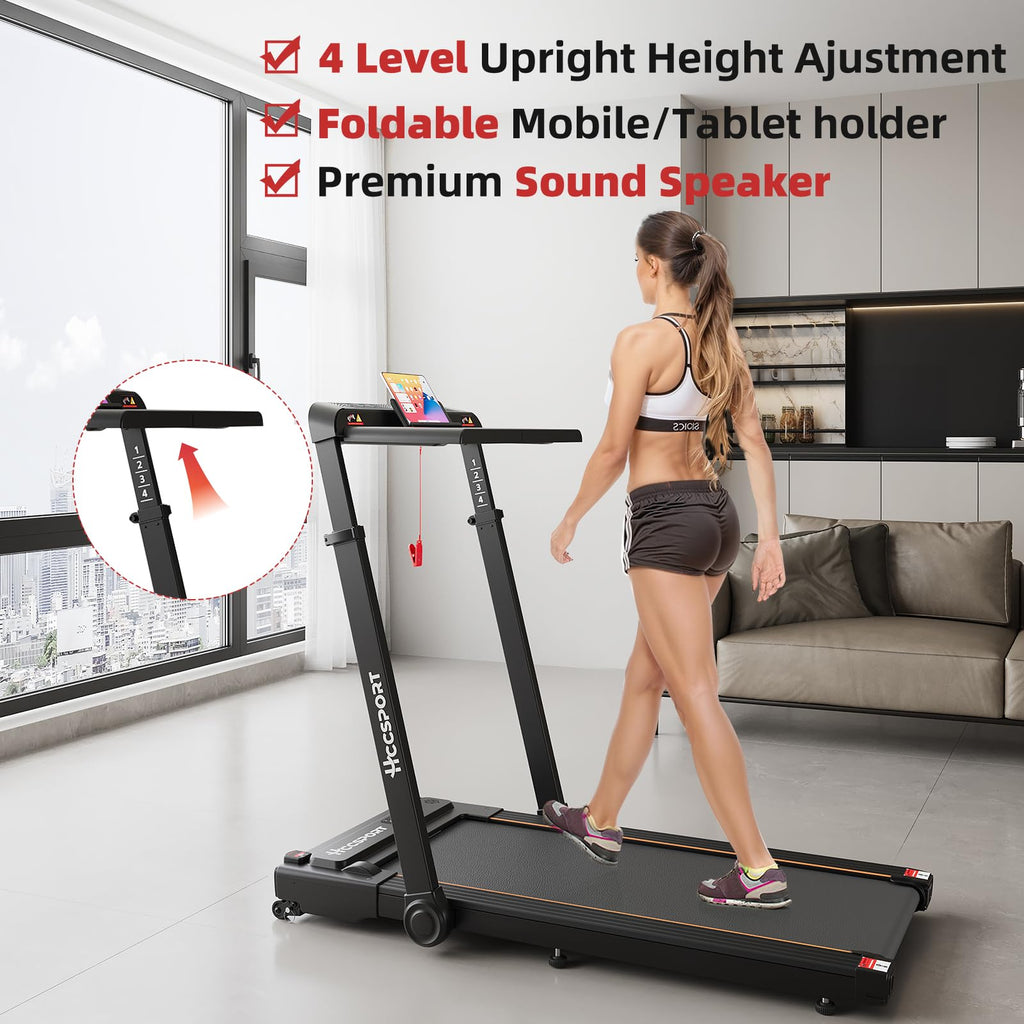 Hccsport Treadmill With Incline, 3 In 1 Under Desk Treadmill Walking Pad With Removable Desk Workstation 3.5Hp Foldable Compact
