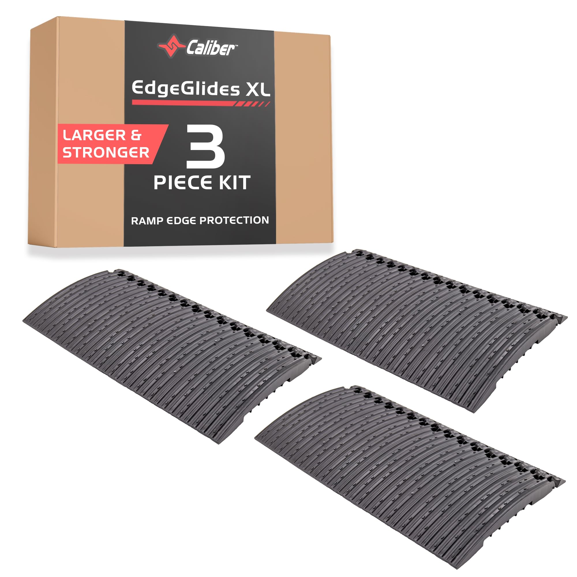 Caliber Edge Glides XL Trailer Ramp Edge Protectors - Smooth Ground-to-Ramp Transition - Larger Size Edge Glides, 3-Piece Kit