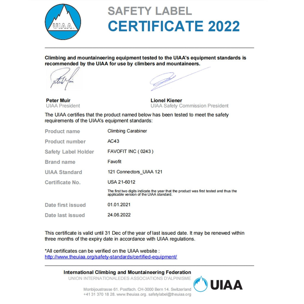 Locking Climbing Carabiners Heavy Duty - Favofit Uiaa Certified 25Kn (5620 Lbs) Rock Climbing Clips For Climbers - Large Caribea