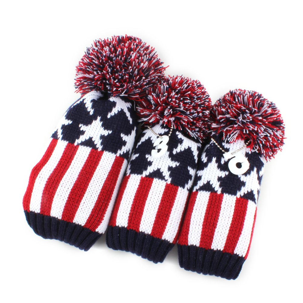 Craftsman Golf 3Pcs Black Star And Stripe Driver(460Cc) Fairway Wood Headcovers Covers