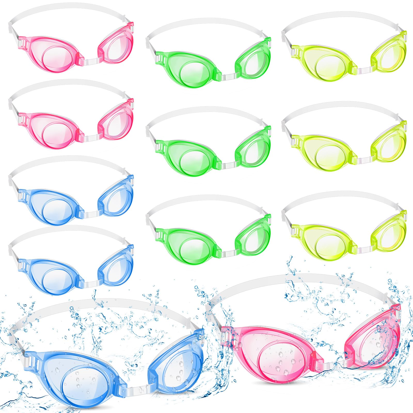 Konohan 12 Pairs Summer Swimming Goggles No Leaking Wide View Swim Glasses Pool Clear Water Goggles with Adjustable Strap for Yo