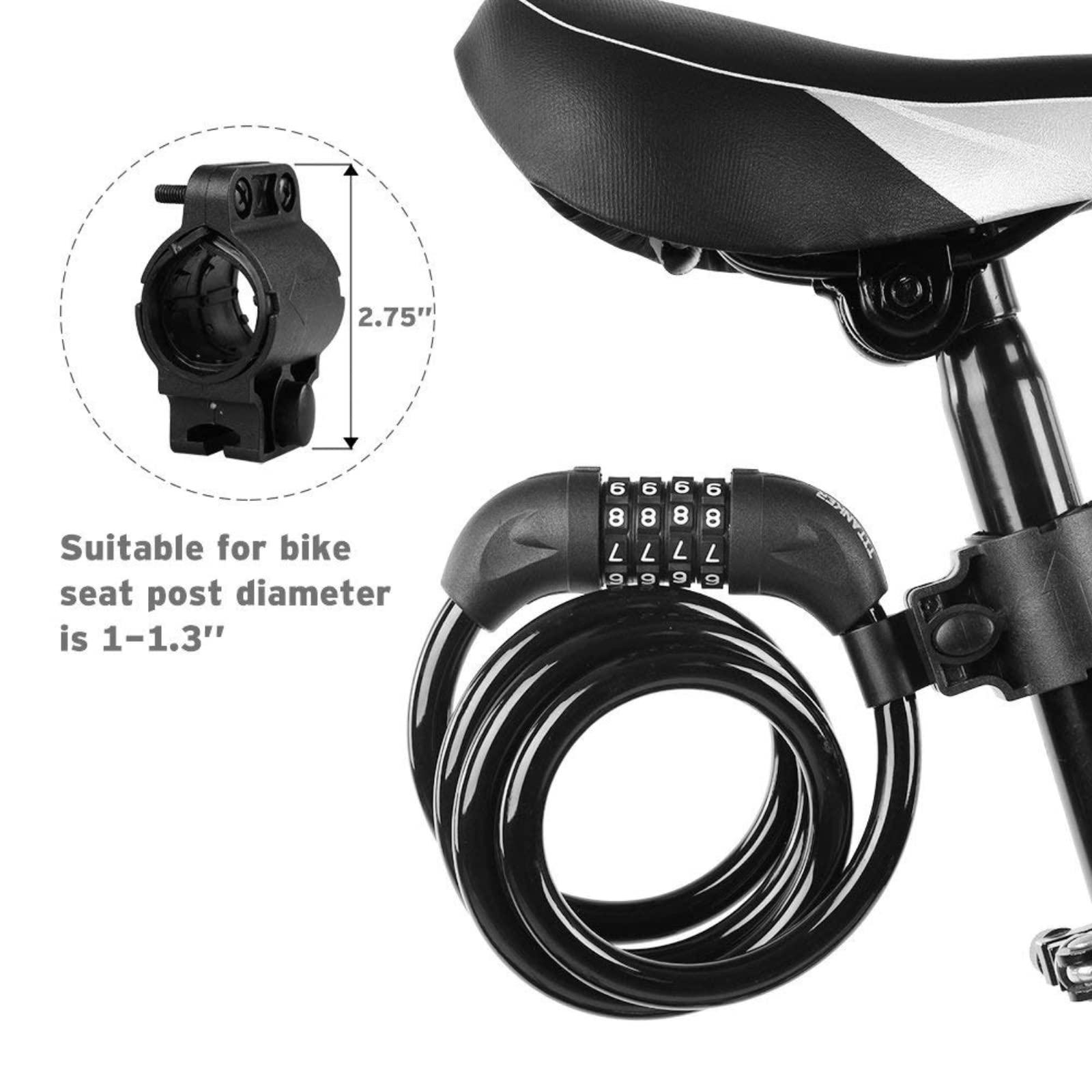 Titanker Bike Cable Lock, Bike Locks Cable 4 Feet Coiled Secure Resettable Combination Bike Lock With Mounting Bracket 1/2 Inch